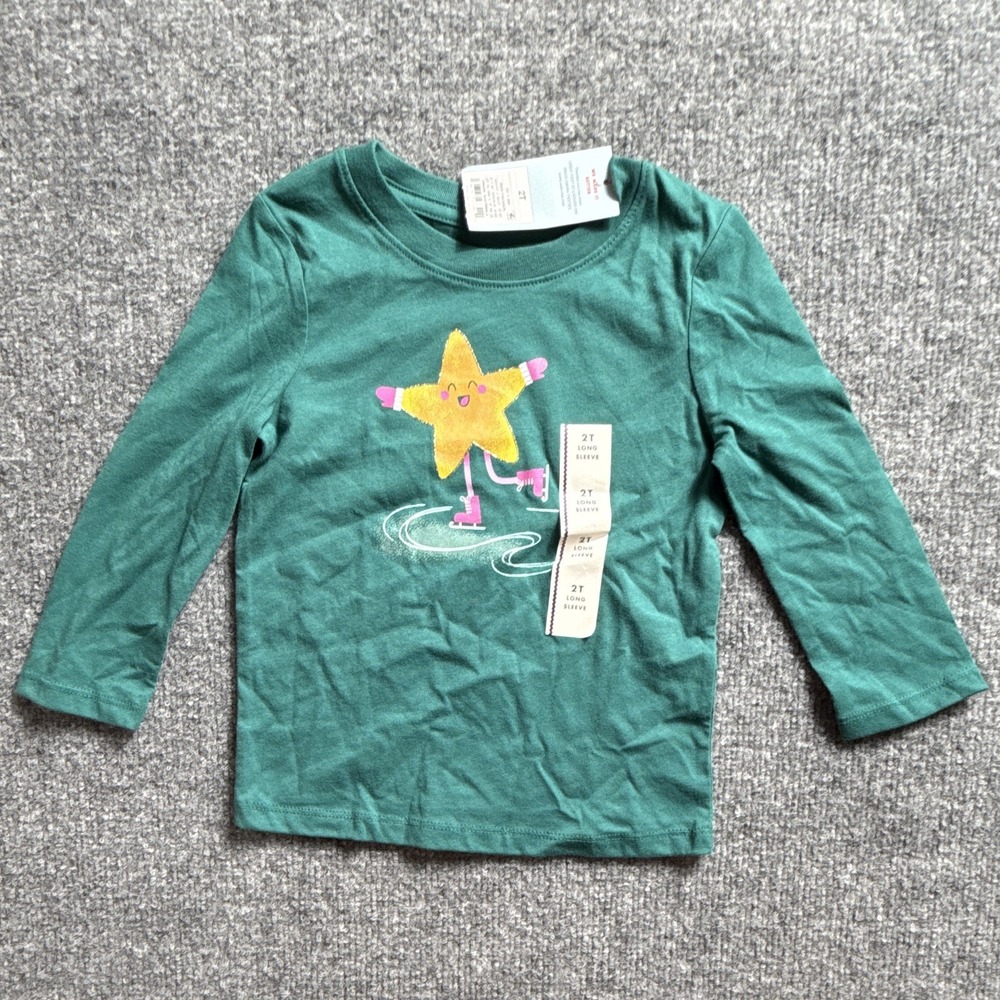 Cat & Jack 2T Ice Skating Graphic Tee for Little Girls Long Sleeve Cotton Blend